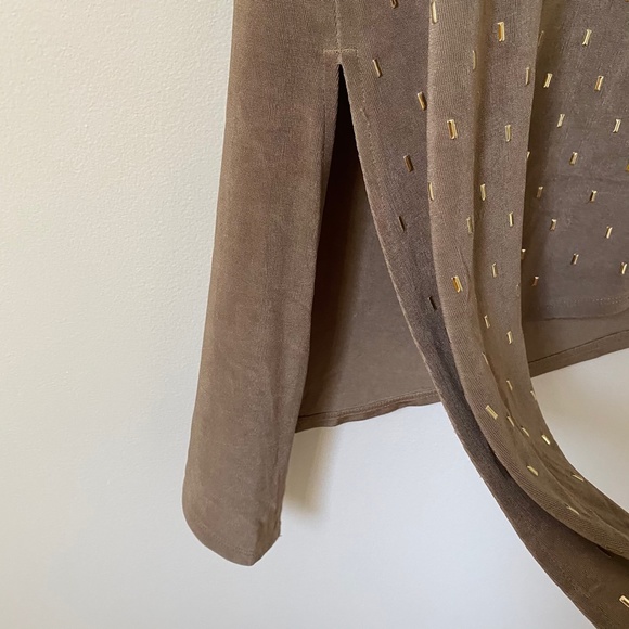 Chico's Brown Studded Round Neck High Low Slit Top - Picture 6 of 7